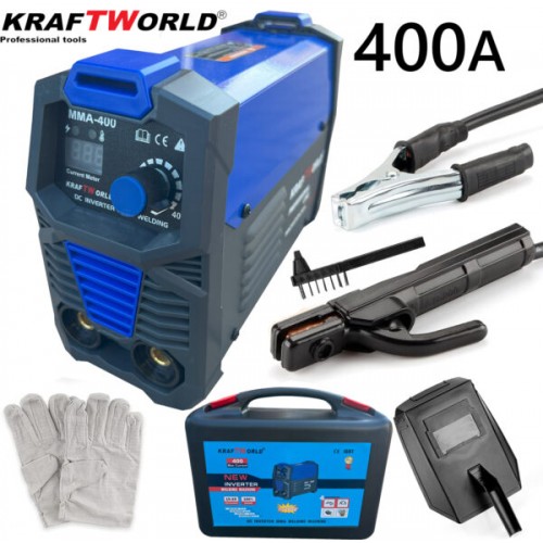 Инверторен Електрожен 400А KraftWorld с Дисплей и Куфар + Подаръци