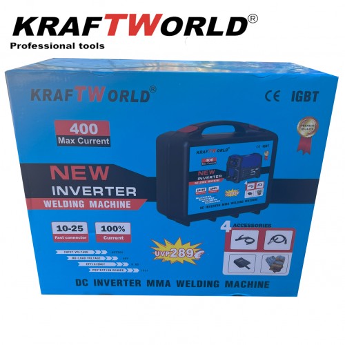 Инверторен Електрожен 400А KraftWorld с Дисплей и Куфар + Подаръци