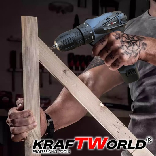 Мощен Акумулаторен Винтоверт KraftWorld  с Удължение и Вложки
