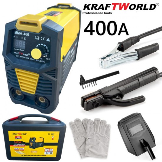 Инверторен Електрожен 400А KraftWorld с Дисплей и Куфар + Подаръци