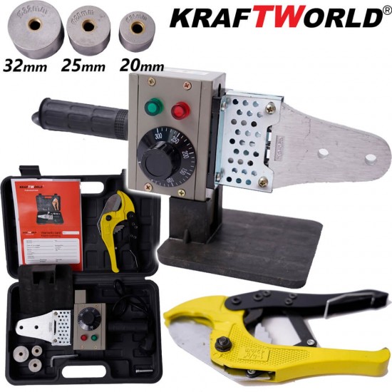 Професионална Лепачка KraftWorld 800W – за Тръби 20-32 мм с Температура до 300°C и Ножица