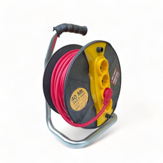 Удължител с макара Bul-Max 40m, 4 гнезда, 3×2,5 mm, транспортна дръжка