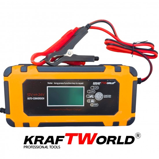Автоматично зарядно за акумулатори KraftWorld 12V с LCD дисплей и ремонтен режим