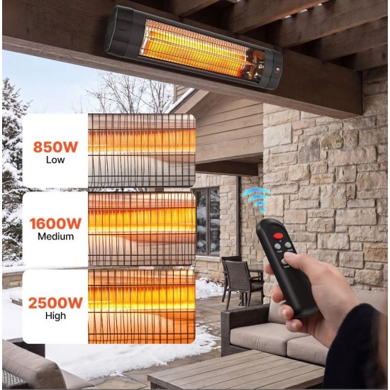 Стоящ инфрачервен отоплител 2500W с 3 степени и регулируема височина, електрическа печка на стойка с дистанционно