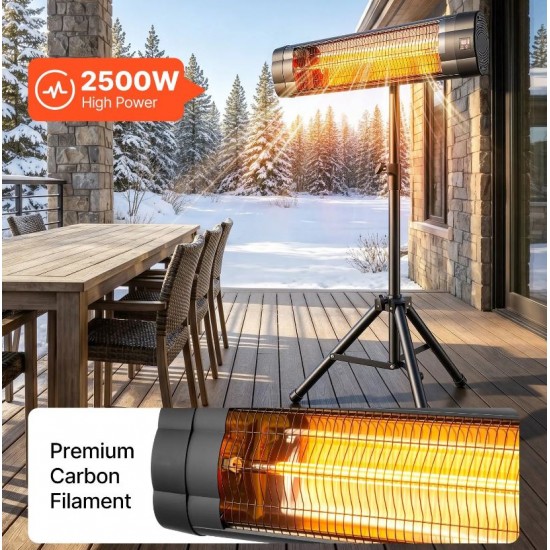 Стоящ инфрачервен отоплител 2500W с 3 степени и регулируема височина, електрическа печка на стойка с дистанционно