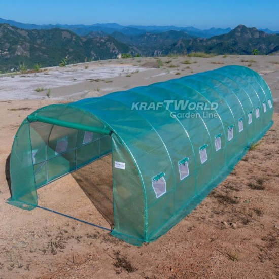 Тунелна Оранжерия KraftWorld 10×3×2 м с навиващи страни и 20 прозореца