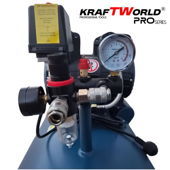 Тих Безмаслен компресор KraftWorld 100 л – 3000W, 8 bar